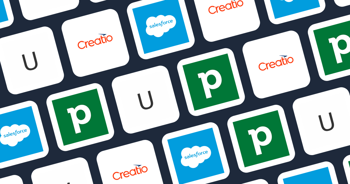 Icons of popular CRM tools including Creatio, Salesforce, Pipedrive, and Unforced
